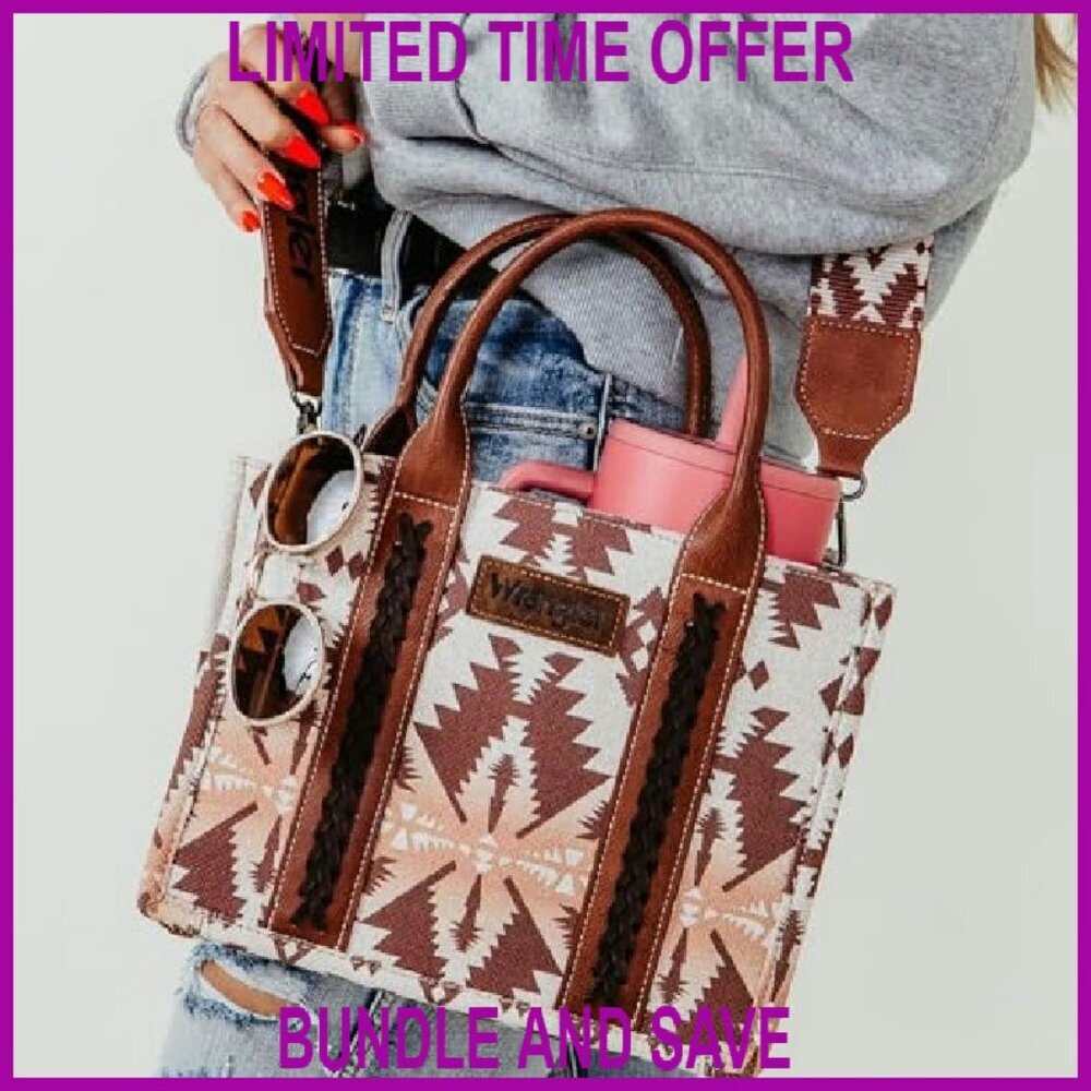 Western Aztec Tote Bag with Adjustable Strap, 10.5" Satchel - Picture 7 of 8
